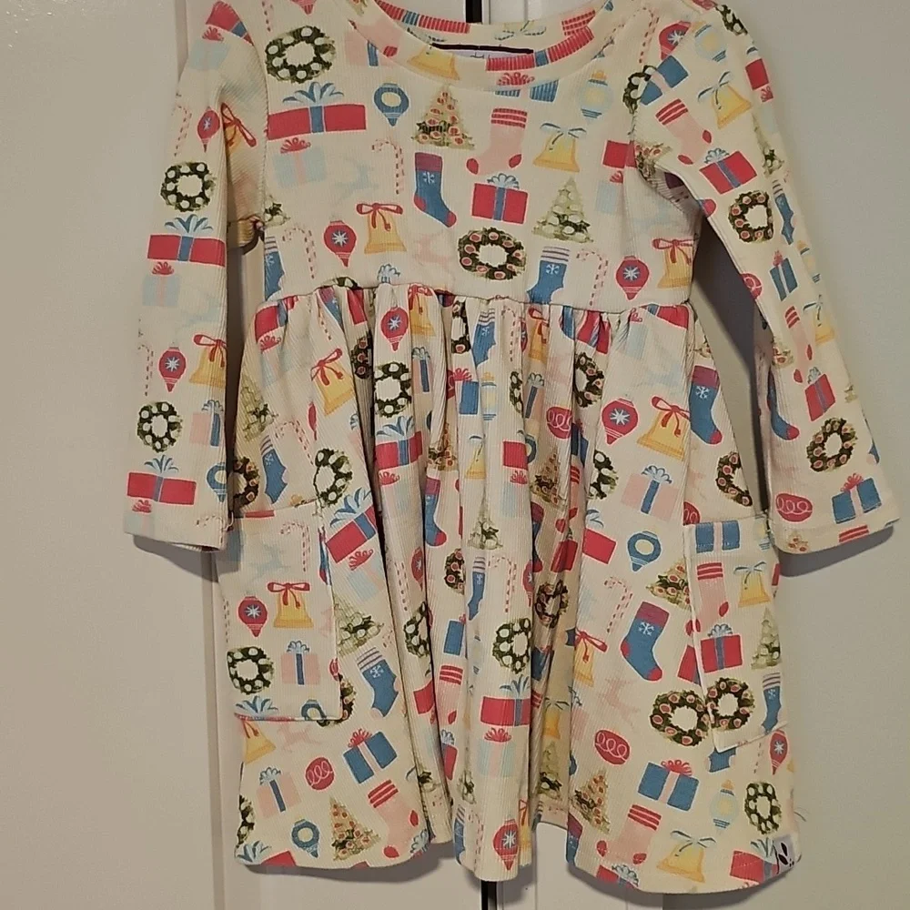2t SweetHoney Stocking Wreath Dress Ribbed Cotton Twirl Long Sleeve